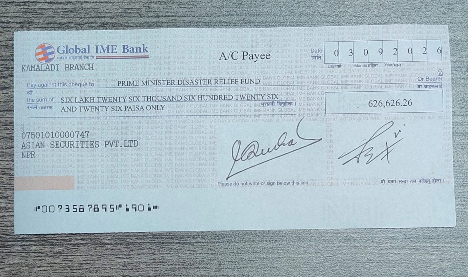 ASIAN SECURITIES Flood Relief Support